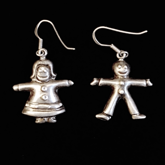 Vintage Jewelry - Vintage Sterling Silver Gingerbread People Earrings